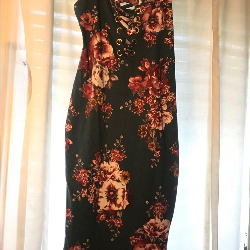 Floral Lace-Up Dress, spaghetti strap